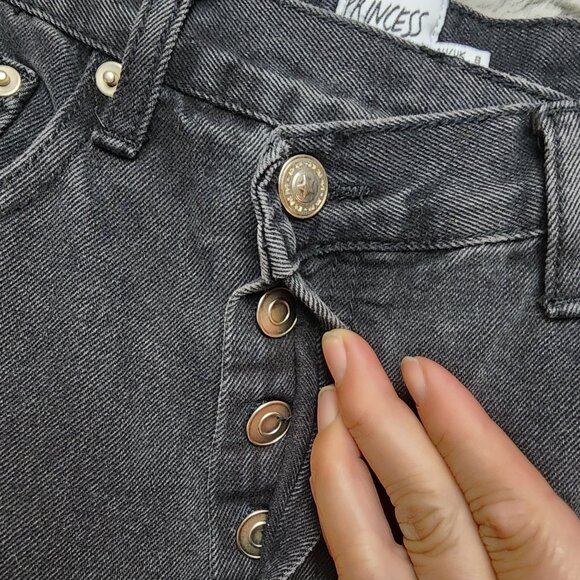 Princess Polly Jeans Womens 4 Black High-Waisted Button-Fly 100% Cotton - Picture 3 of 13